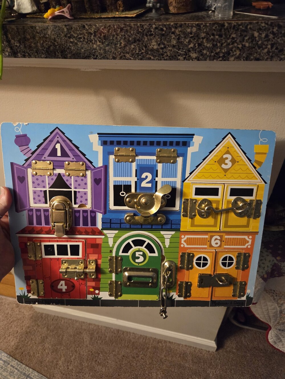 Melissa and Doug wood & metal colorful latch & hook puzzle number toy See Pics